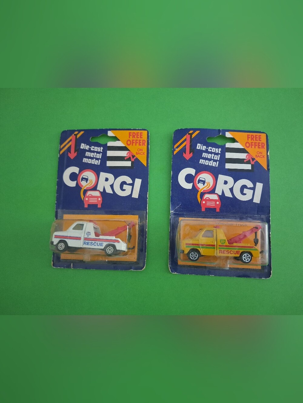 Vintage 1984 Corgi Juniors Rescue Tow Trucks – BP & #108 – Sealed Die-Cast Pair